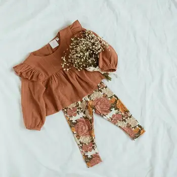 2PCS Newborn Baby Toddler Dekleta Jeseni Obleke T-shirt Vrhovi+Cvetlični Hlače Oblačila