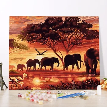 Olje Barvanje Z Številkami DIY Barvanje Z Številkami Kompleti Strani Slon Naslikal Oljno Barvo S Številk Za Dom Decor Art