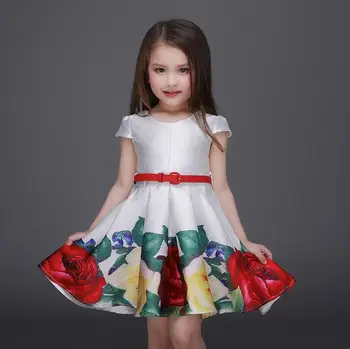 Pripravljeni na Ladjo Otroci Cvetlični Obleke za Dekleta Poletje Baby Dekle Rose Cvet Obleka s Pasom Otrok Stranka Obleke