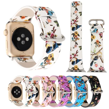 Pazi, Trak Za Apple Gledati Serije 4 Cvet Ptica Usnje Watch Band Za Apple Serija 1 2 3 4 Zapestja 38-42mm Horlogeband