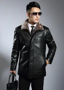 Nove Modne Zimske jakne Mens Usnje Krzno Plašč eni Plasti Jakna Moški Business Casual Visoke kakovosti PU Dolgi rokav Vrhnja oblačila