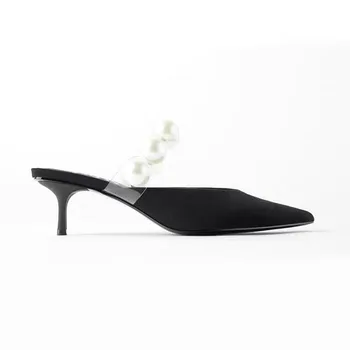 2020 Nove Ženske Čevlje Pearl Black Dekoracijo Divje Opozoril Stiletto Visoko peto Čevlje